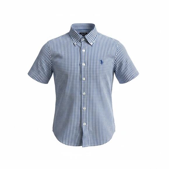 Chaps Boys’ Blue & White Seersucker Short Sleeve Button-Down Shirt – Size 5 - Picture 2 of 6